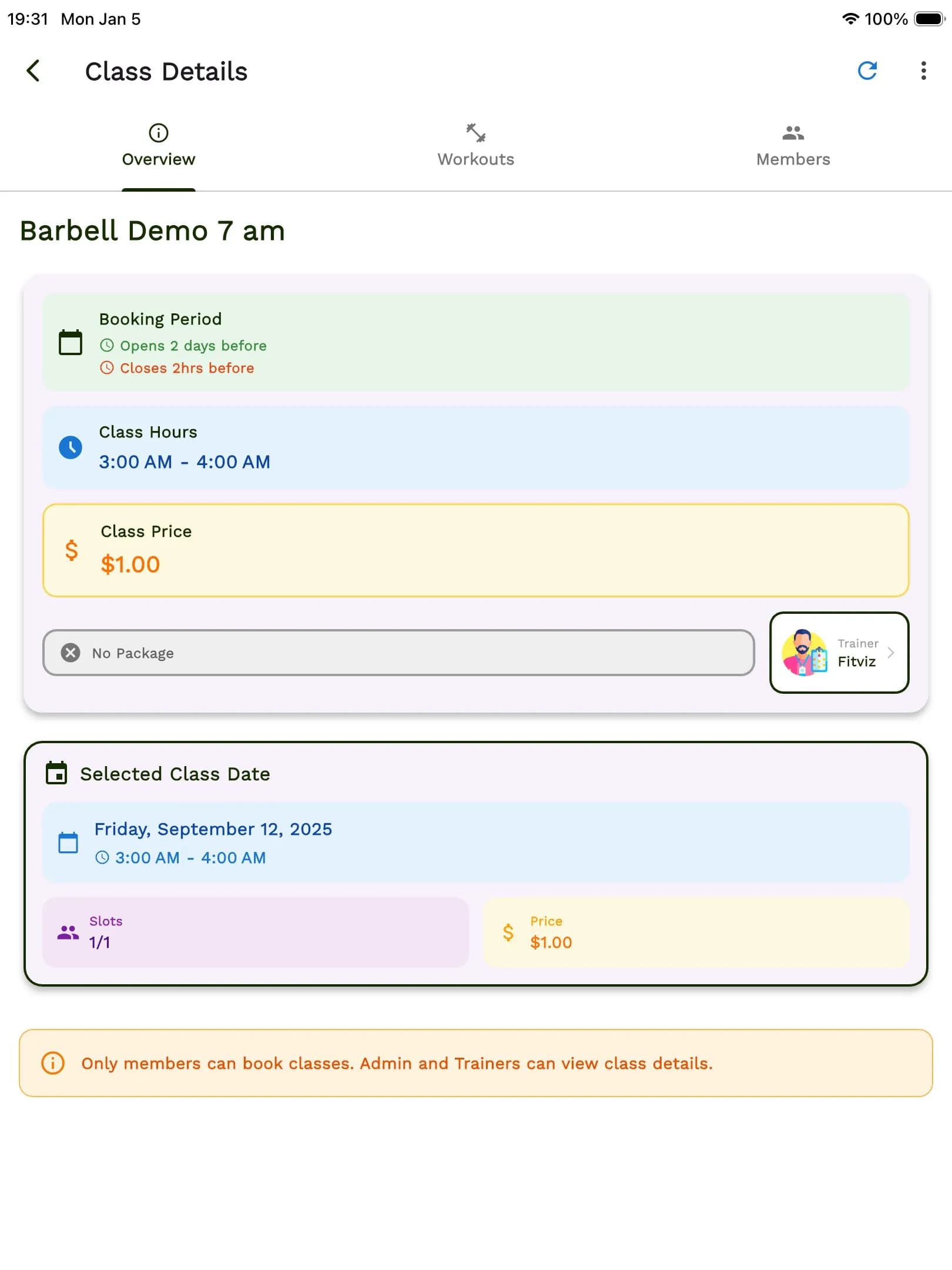 Fit Viz: Booking Software